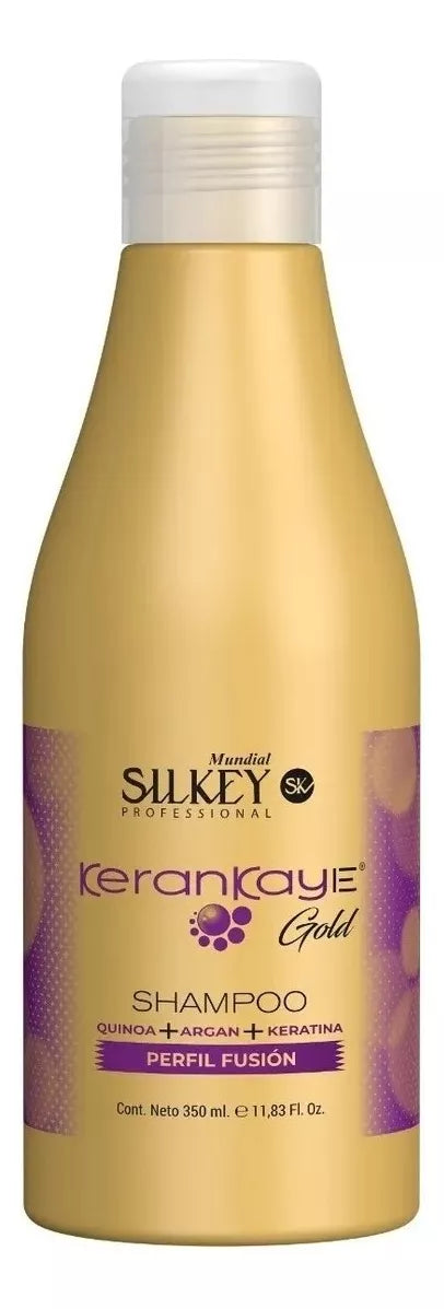 Pack Shampoo 350 ml + Mascara 500 ml + Fluido Bifase 30 ml  Kerankaye Gold de Silkey Perfil Fusión.