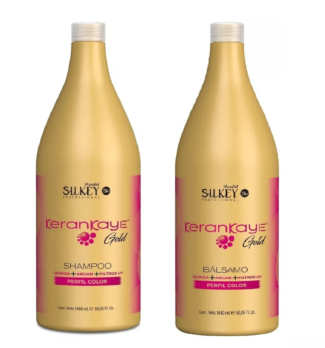 Pack Shampoo 1.480 ml + Bálsamo 1.480 ml Kerankaye Gold de Silkey para cabello tinturado